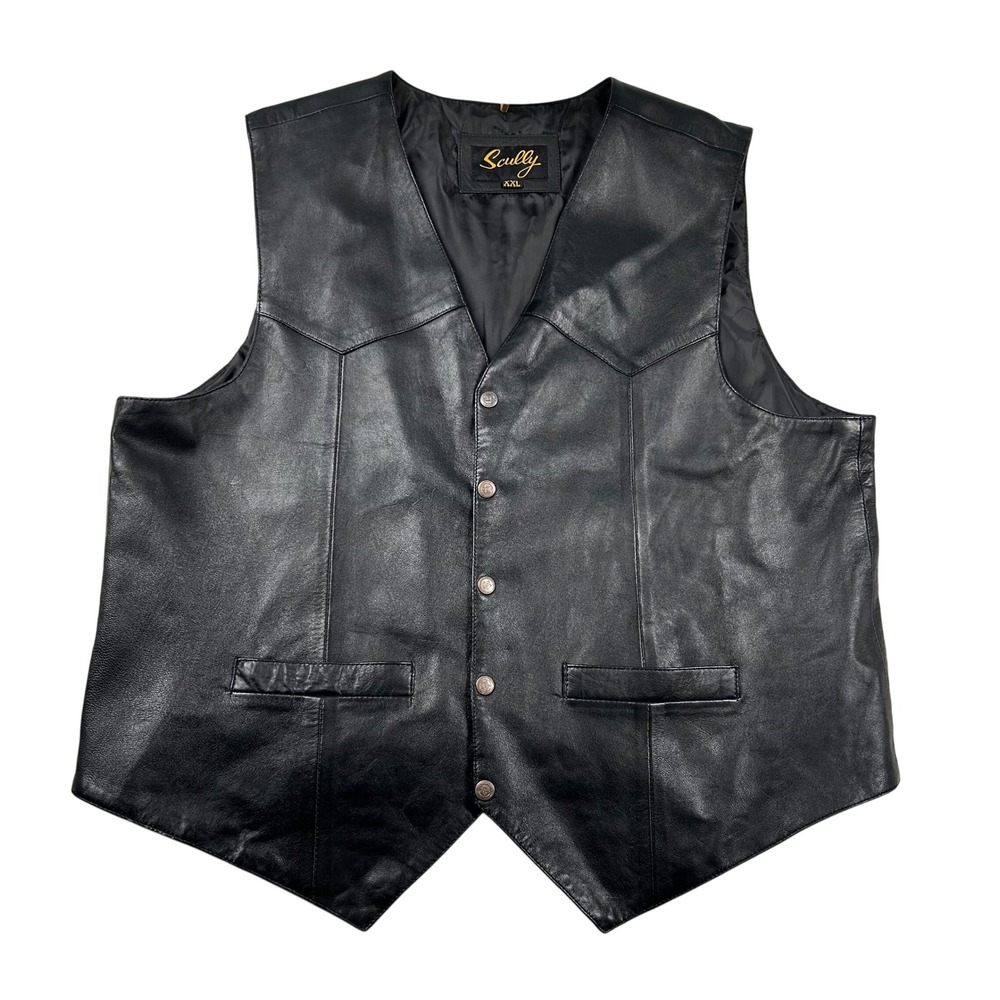 Scully Vest Mens 2xl Genuine Black Leather Western Button Front Cowboy Biker